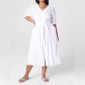 Lane Bryant Ivory Rose Blouson-Sleeve Button-Down Midi Dress Women’s 18